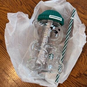 Starbucks Bearista Glass Bear Tumbler Cold Cup with Straw